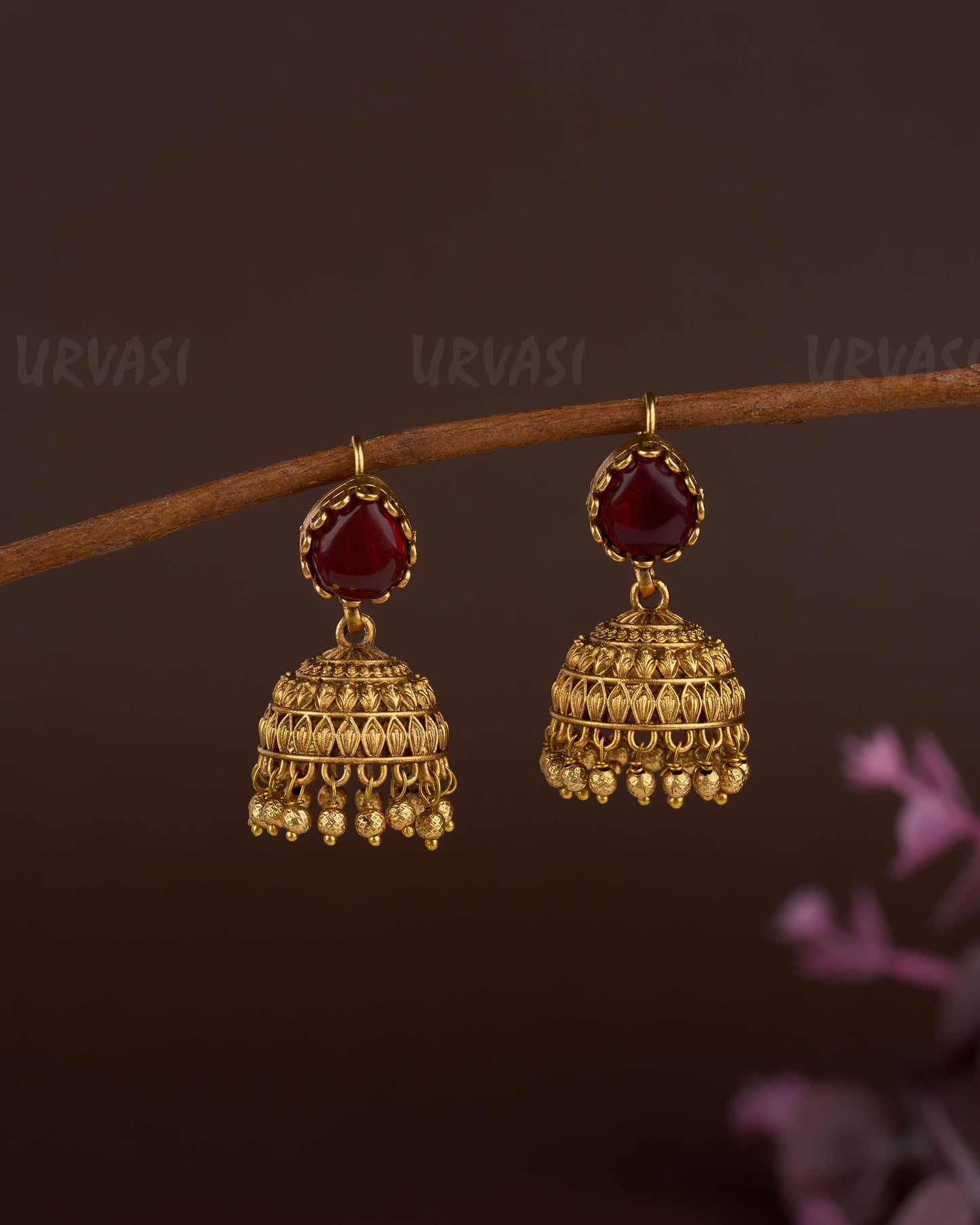 Gold-Toned Tear-Drop Designed Hanging Jhumka ER 158