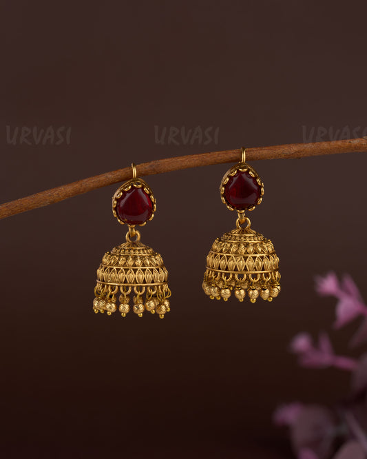 Gold-Toned Tear-Drop Designed Hanging Jhumka ER 158