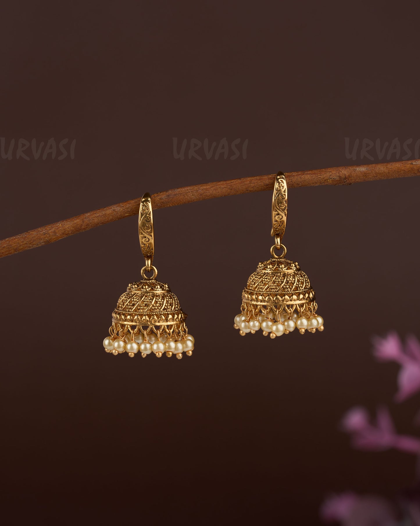 Gold-Toned Hanging Jhumka Earrings ER 151