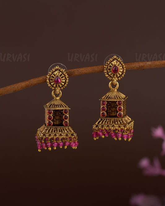 Gold-Toned Floral Temple Lakshmi Jhumka Earrings ER 155