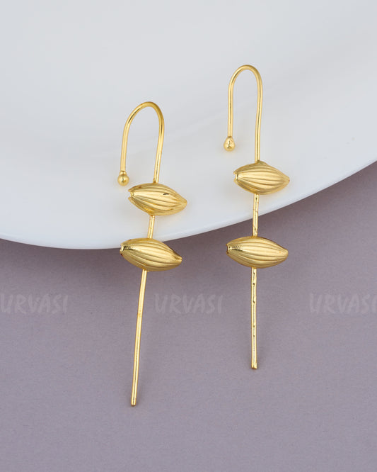 Gold-Toned Sculptural Drop EarCuff Earrings ER 636
