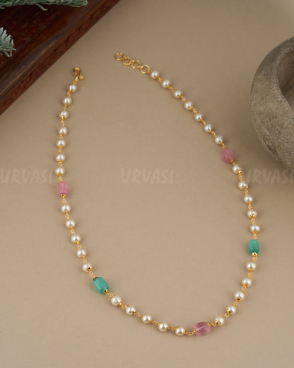 Gold-Toned ONE-LAYER Pastel Beaded Mala  Ma 103