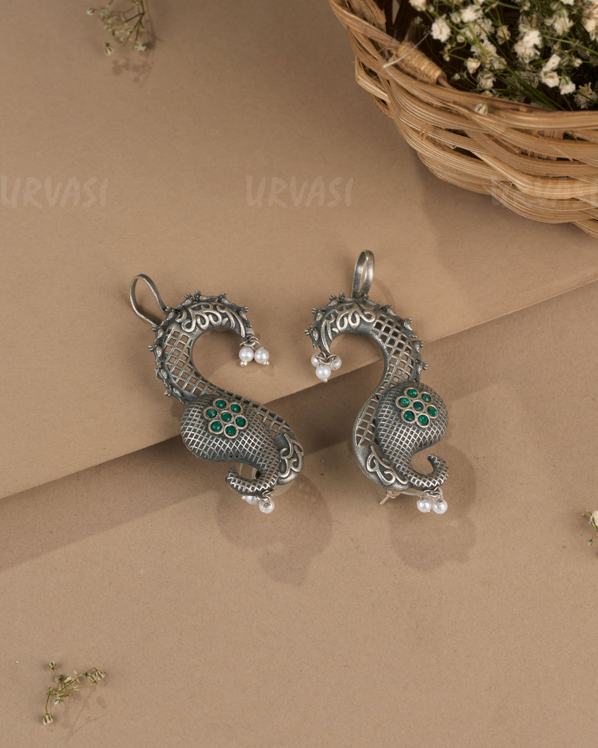 Oxidised Silver Peacock Earcuff Earrings  ER 1260