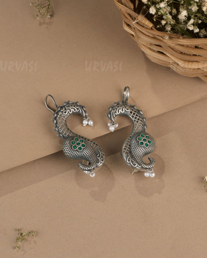 Oxidised Silver Peacock Earcuff Earrings  ER 1260