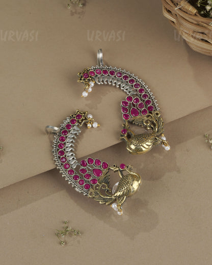 Oxidised Silver Peacock Motif Earcuff Earrings ER 1266