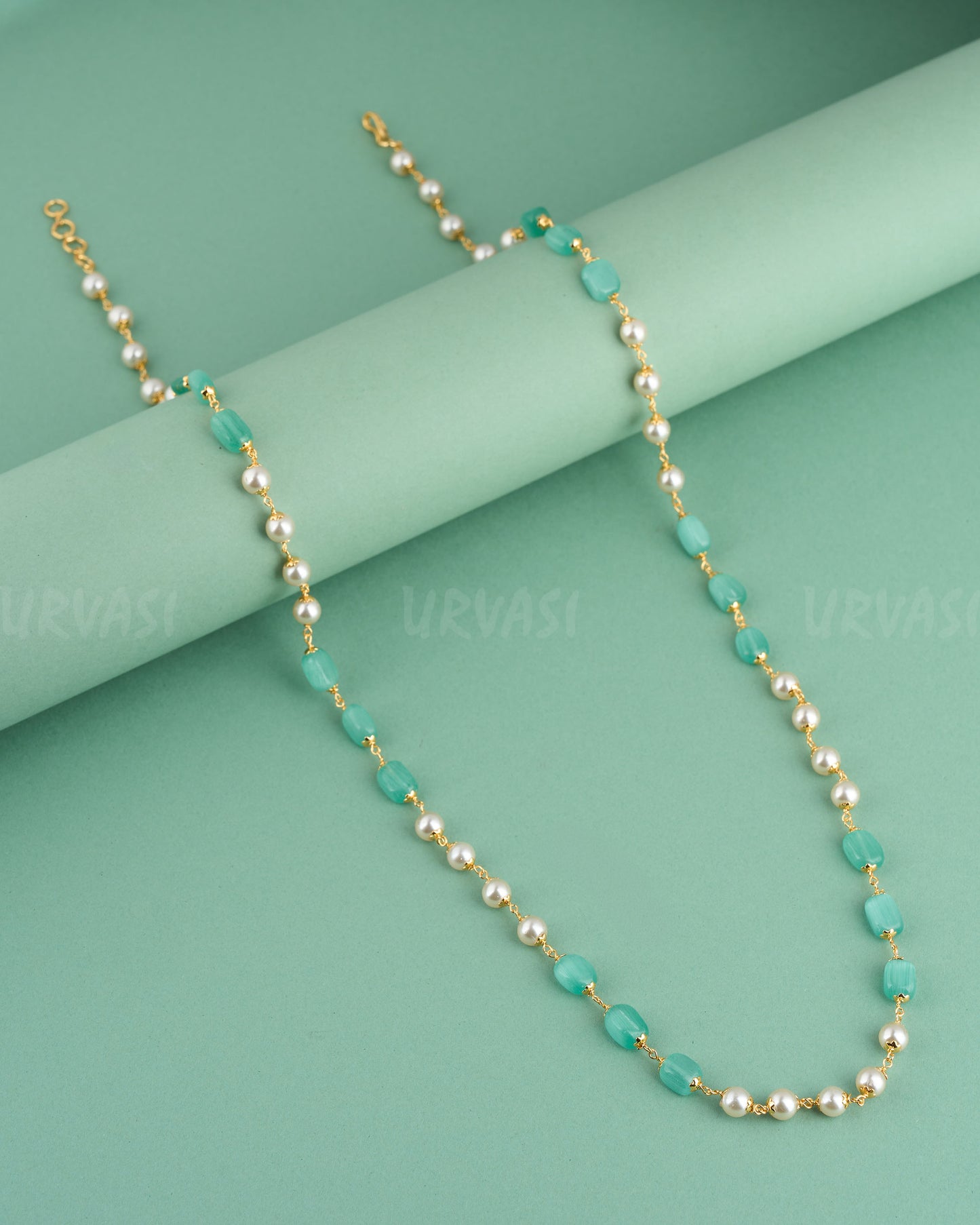Gold-Toned Pastel Beaded Pearl Long Mala Ma 101