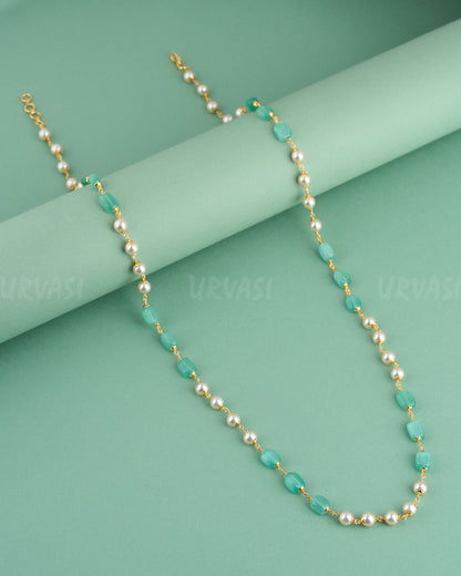 Gold-Toned Pastel Beaded Pearl Long Mala Ma 101