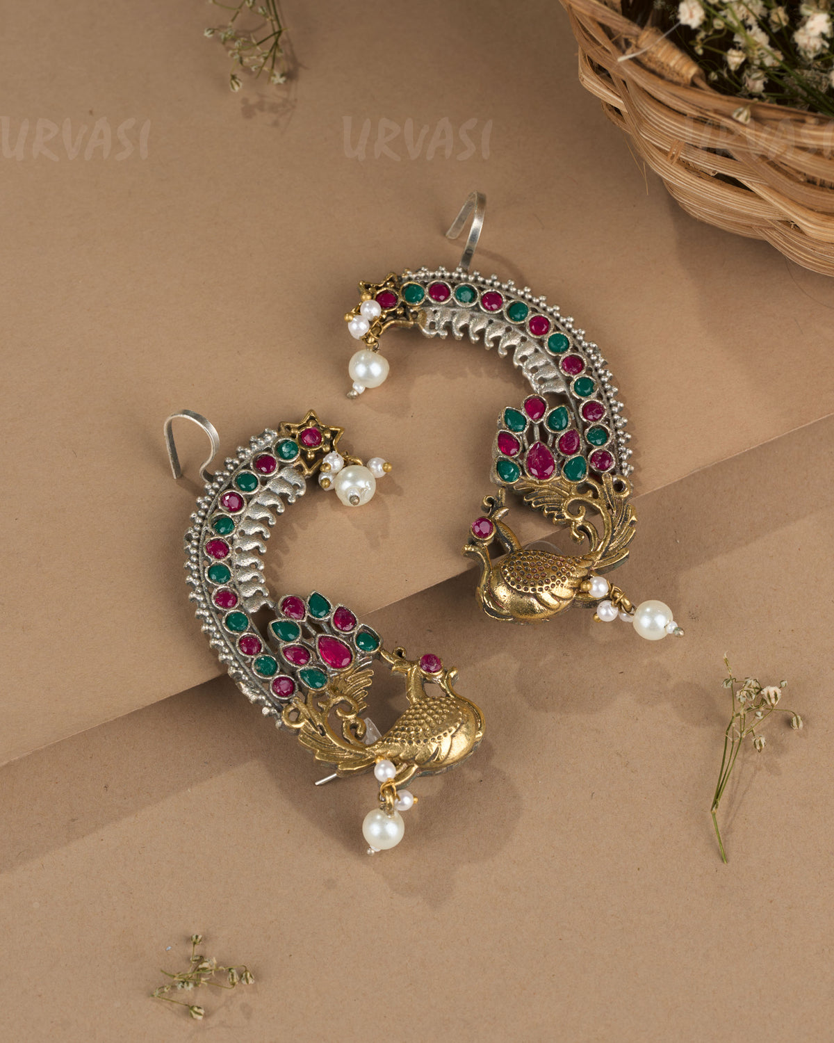 Oxidised Silver Peacock Motif Earcuff Earrings ER 1266