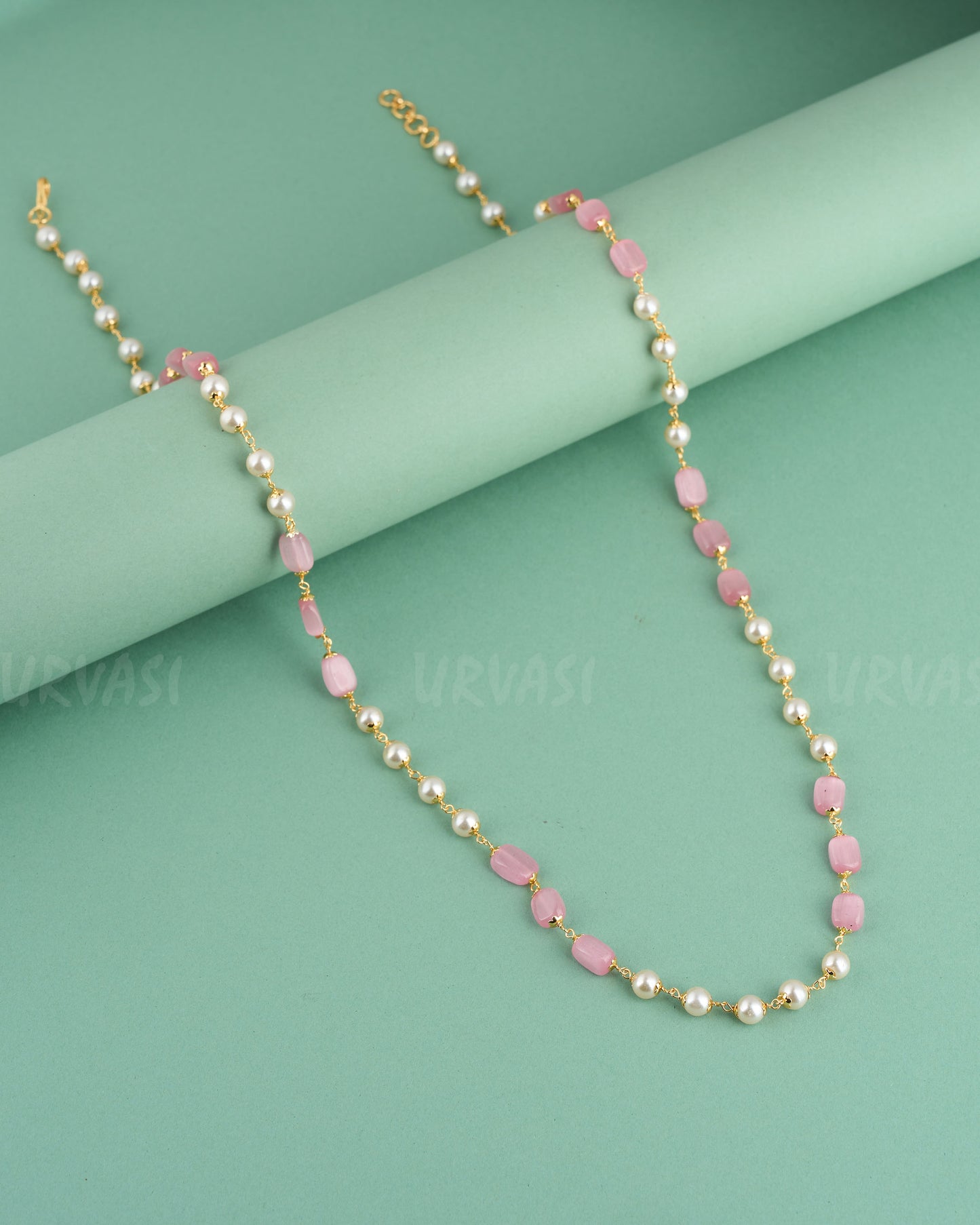 Gold-Toned Pastel Beaded Pearl Long Mala Ma 101