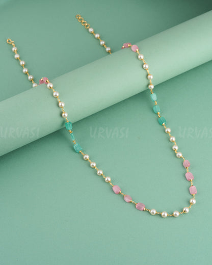 Gold-Toned Pastel Beaded Pearl Long Mala Ma 101