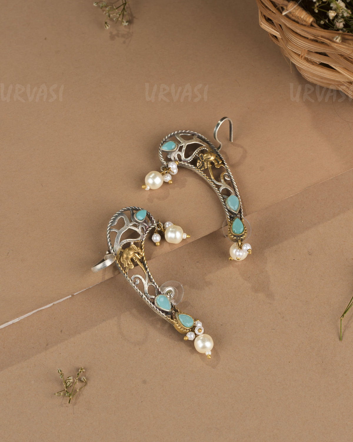 Oxidised Silver Elephant  Motif Earcuff Earrings 1264