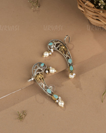 Oxidised Silver Elephant  Motif Earcuff Earrings 1264