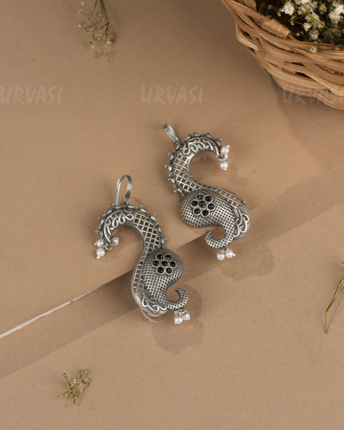 Oxidised Silver Peacock Earcuff Earrings  ER 1260