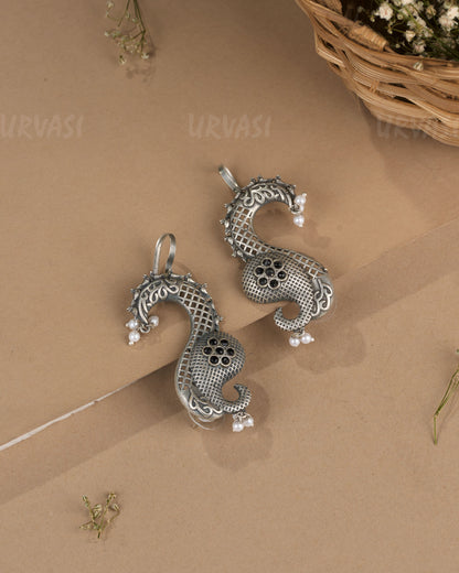 Oxidised Silver Peacock Earcuff Earrings  ER 1260