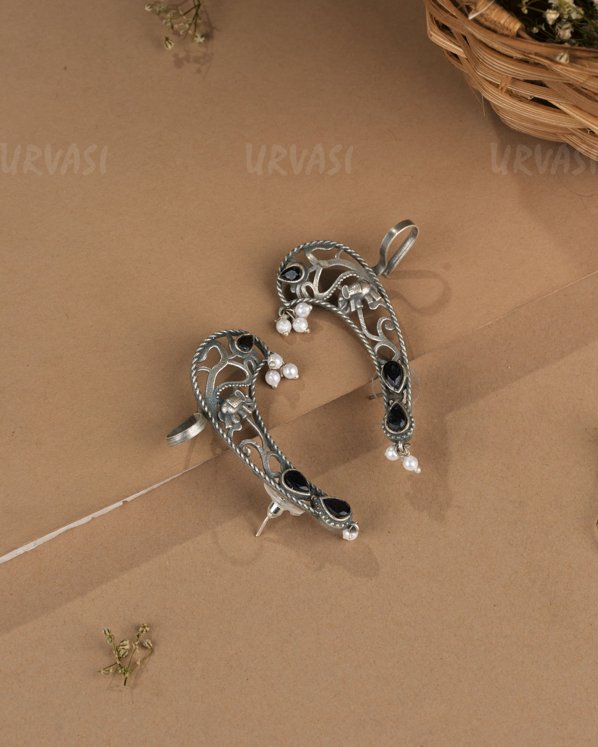 Oxidised Silver Elephant  Motif Earcuff Earrings  ER 1261