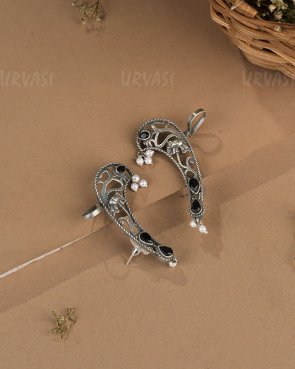 Oxidised Silver Elephant  Motif Earcuff Earrings  ER 1261