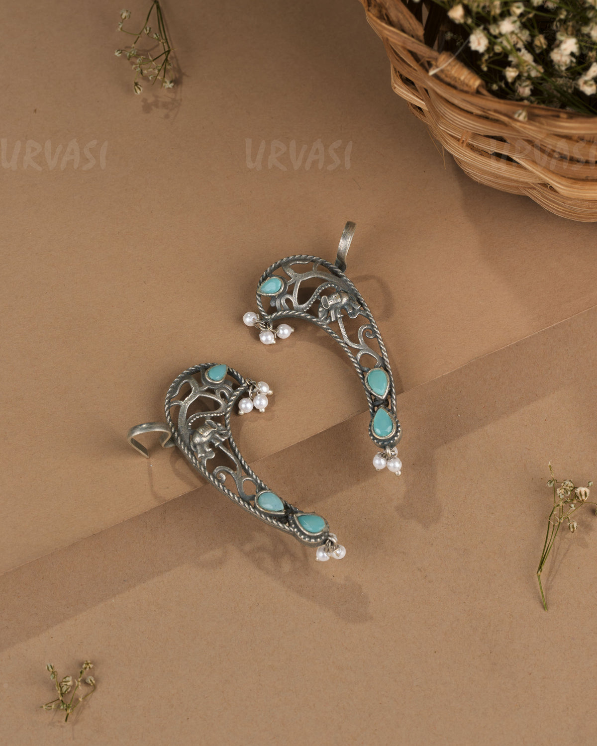 Oxidised Silver Elephant  Motif Earcuff Earrings  ER 1261