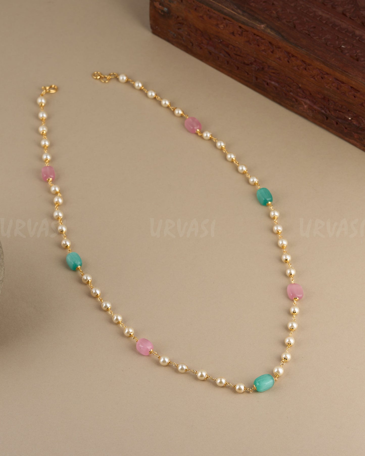 Gold-Toned Pearl Beaded Long Mala Ma 097