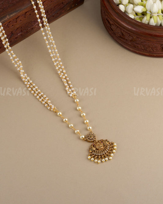 Gold-Toned Lakshmi Peacock Pearl Long Necklace Ma 092