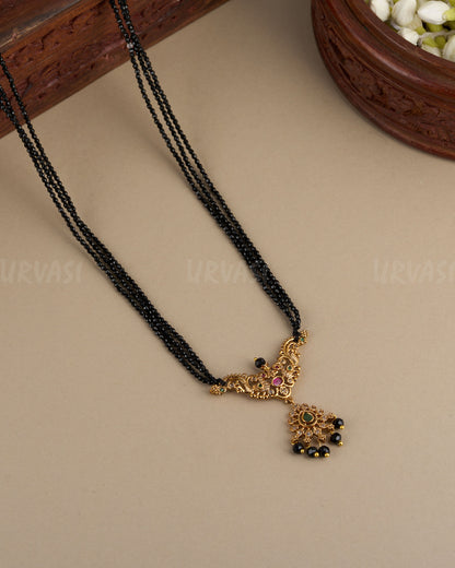 Gold-Toned Stone-Studded Pendant Long Mala Ma 091