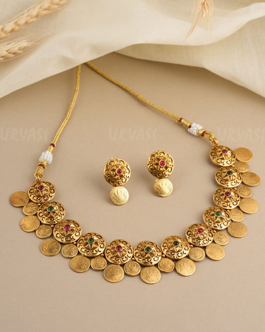 Gold-Toned Floral Kaasu Necklace 026