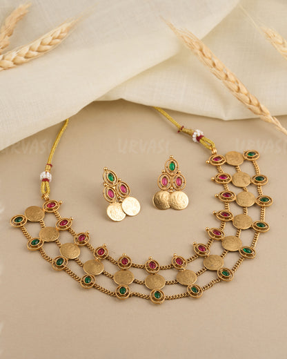 Gold-Toned Three-Layer Kashu Choker  Necklace 020