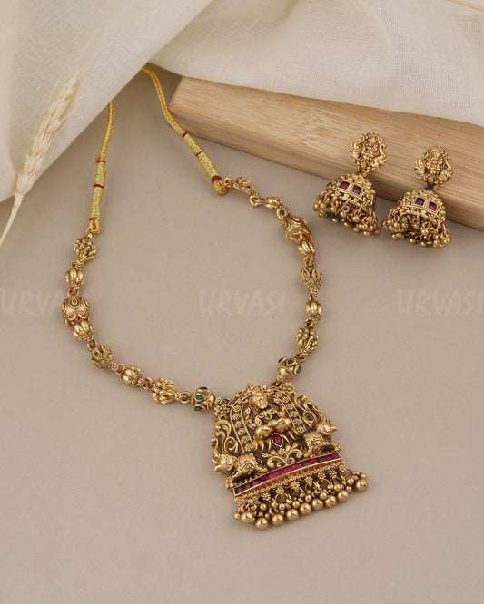 Gold-Toned Lakshmi Pendant Elephant Motif  Short Necklace  971