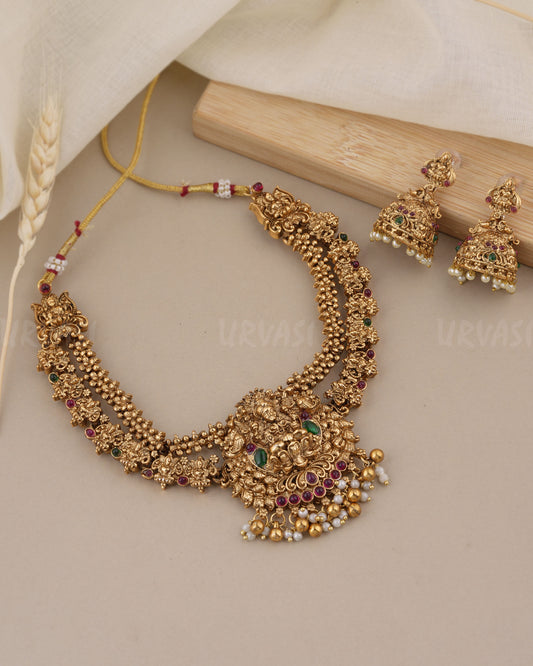 Gold-Toned Lakshmi Pendant Two-Layer Necklace  961