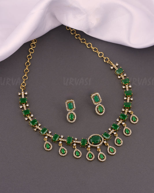 Gold-Toned Tear-Drop Designed   AD Necklace  1390