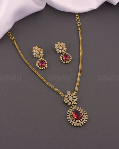 Mehendi Polish Tear-Drop Floral Pendant AD Necklace 533