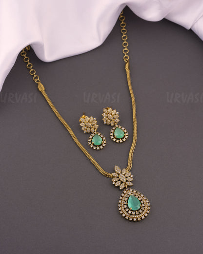 Mehendi Polish Tear-Drop Floral Pendant AD Necklace 533