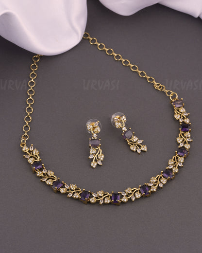 Mehendi Polish Leaf-Designed AD Necklace 534