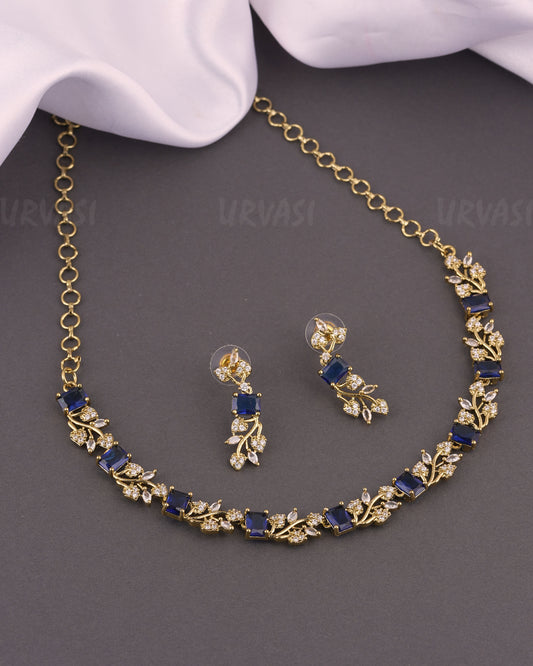 Mehendi Polish Leaf-Designed AD Necklace 534