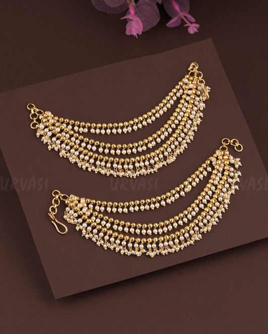 Gold-Toned Beaded Three-layer Ear Chain EC 75