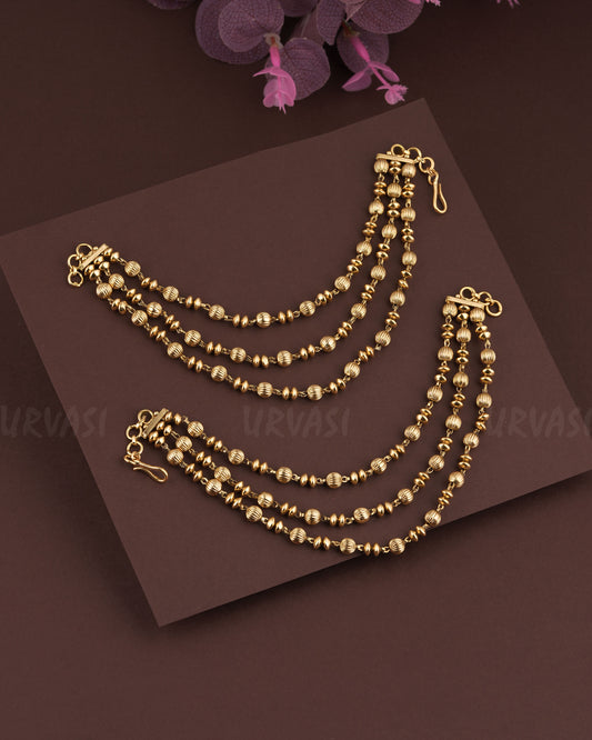 Gold Polish Ball Designed Three layer Ear-Chain EC 73