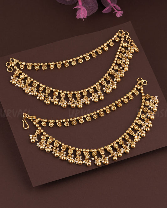 Gold Polish Floral Pearl Two layer Ear-Chain EC 71