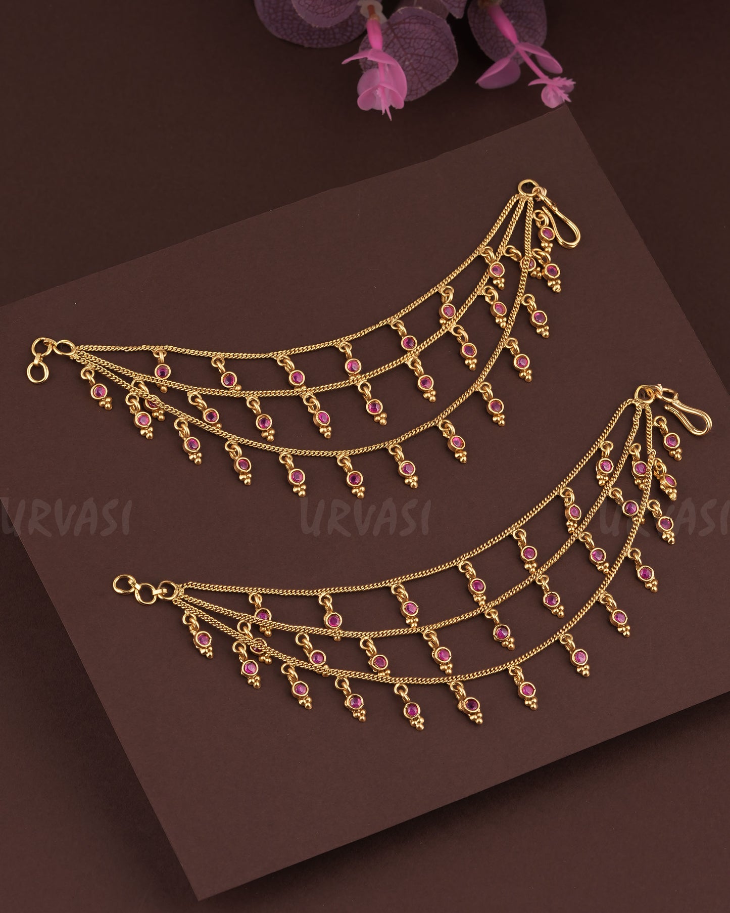 Gold-Toned Drop-Designed Three layer Ear Chain EC 74