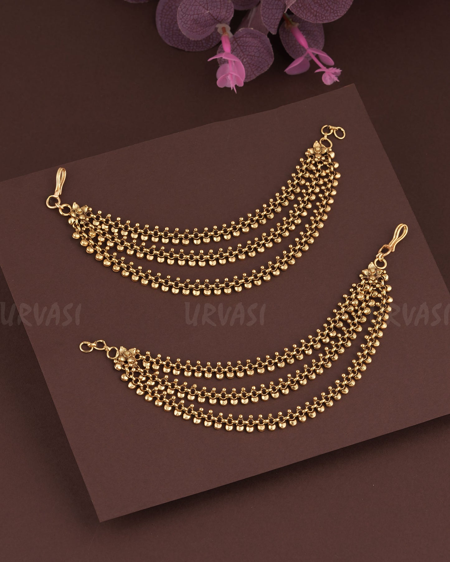 Gold-Toned Bead Accents Three-layer Ear Chain EC 80