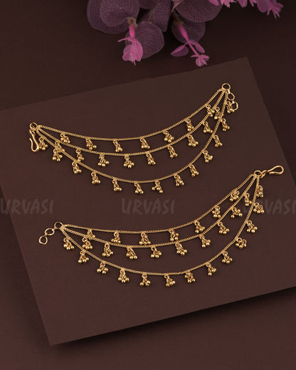 Gold Polish Hanging Three Layer Ear-Chain EC 92