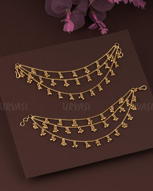 Gold Polish Hanging Three Layer Ear-Chain EC 92