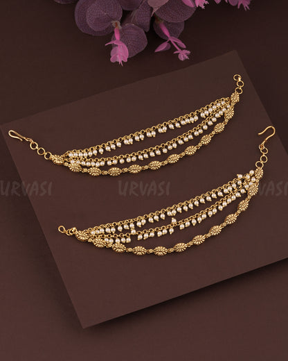 Gold-Toned Three layer Pearl Ear Chain EC 83