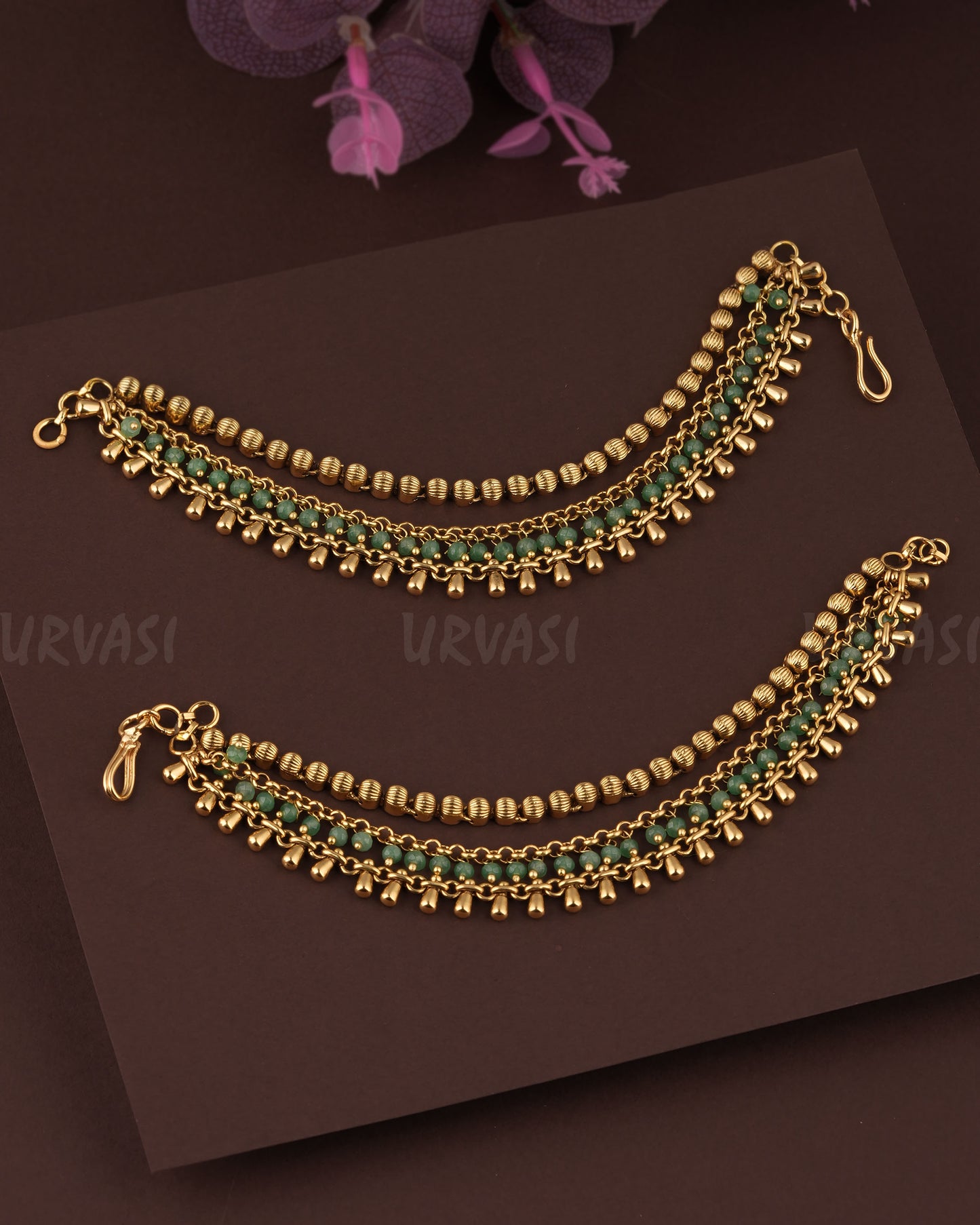 Gold-Toned Three-Layer Beaded Ear chain EC 82