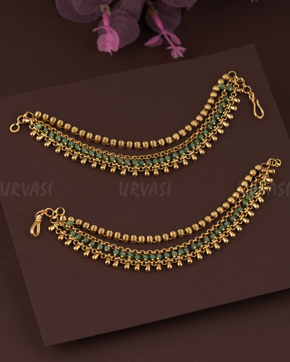 Gold-Toned Three-Layer Beaded Ear chain EC 82