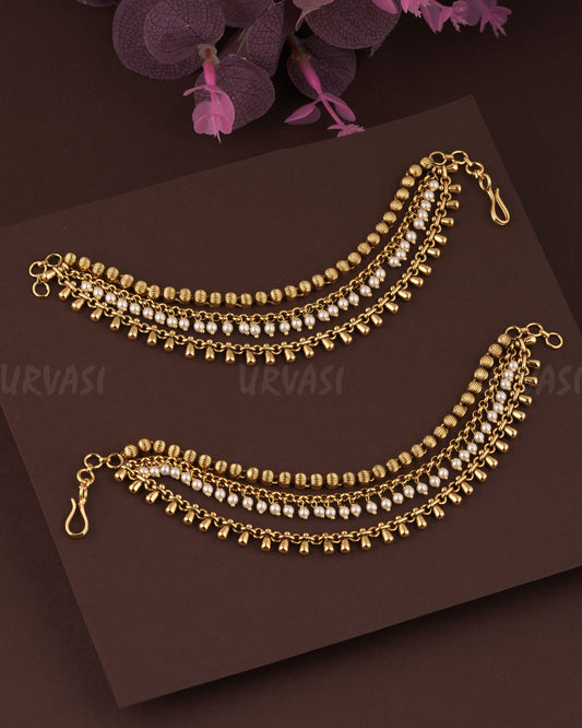 Gold-Toned Three-Layer Beaded Ear chain EC 82