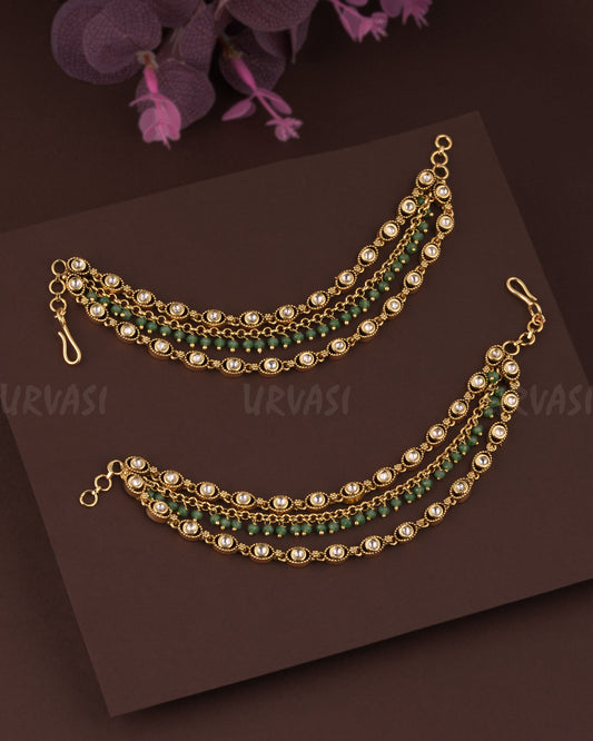 Gold Polish Eye Designed Three Layer Ear-Chain EC 89