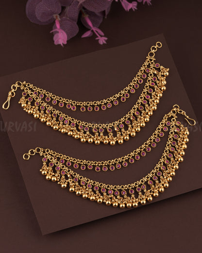 Gold Polish Ball Designed Two Layer Ear-Chain EC 93