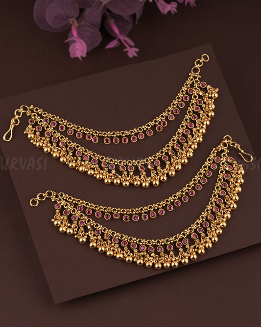 Gold Polish Ball Designed Two Layer Ear-Chain EC 93