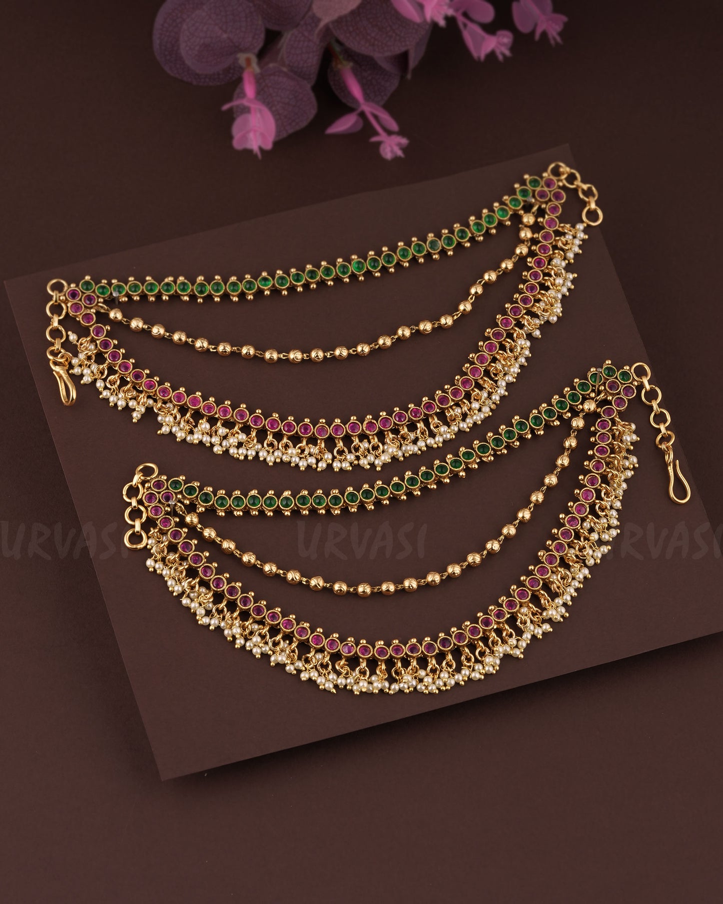 Gold Polish Ball Designed Gunghroo Three layer Ear-Chain EC 87