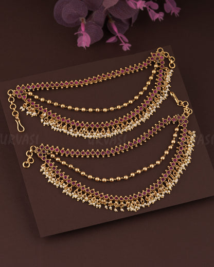 Gold Polish Ball Designed Gunghroo Three layer Ear-Chain EC 87