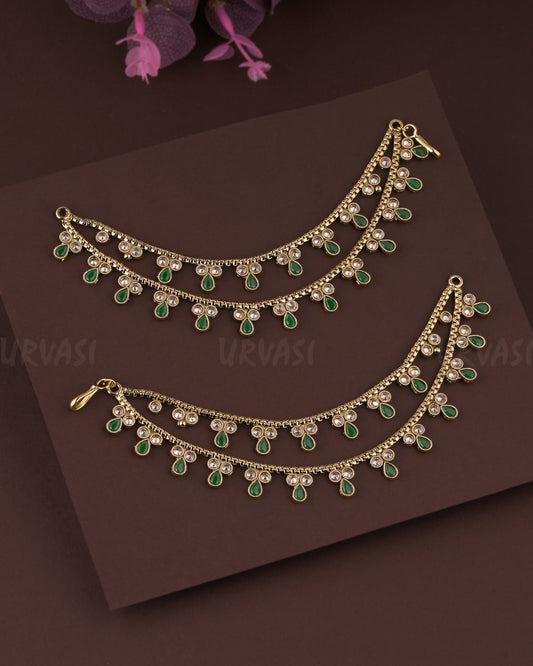 Mehendi Polish Tear-drop Designed Two layer Ear Chain EC 70